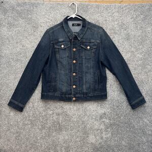 Earl Jean Jacket Womens Large Dark Wash Blue Denim Button Front Stretch Pockets